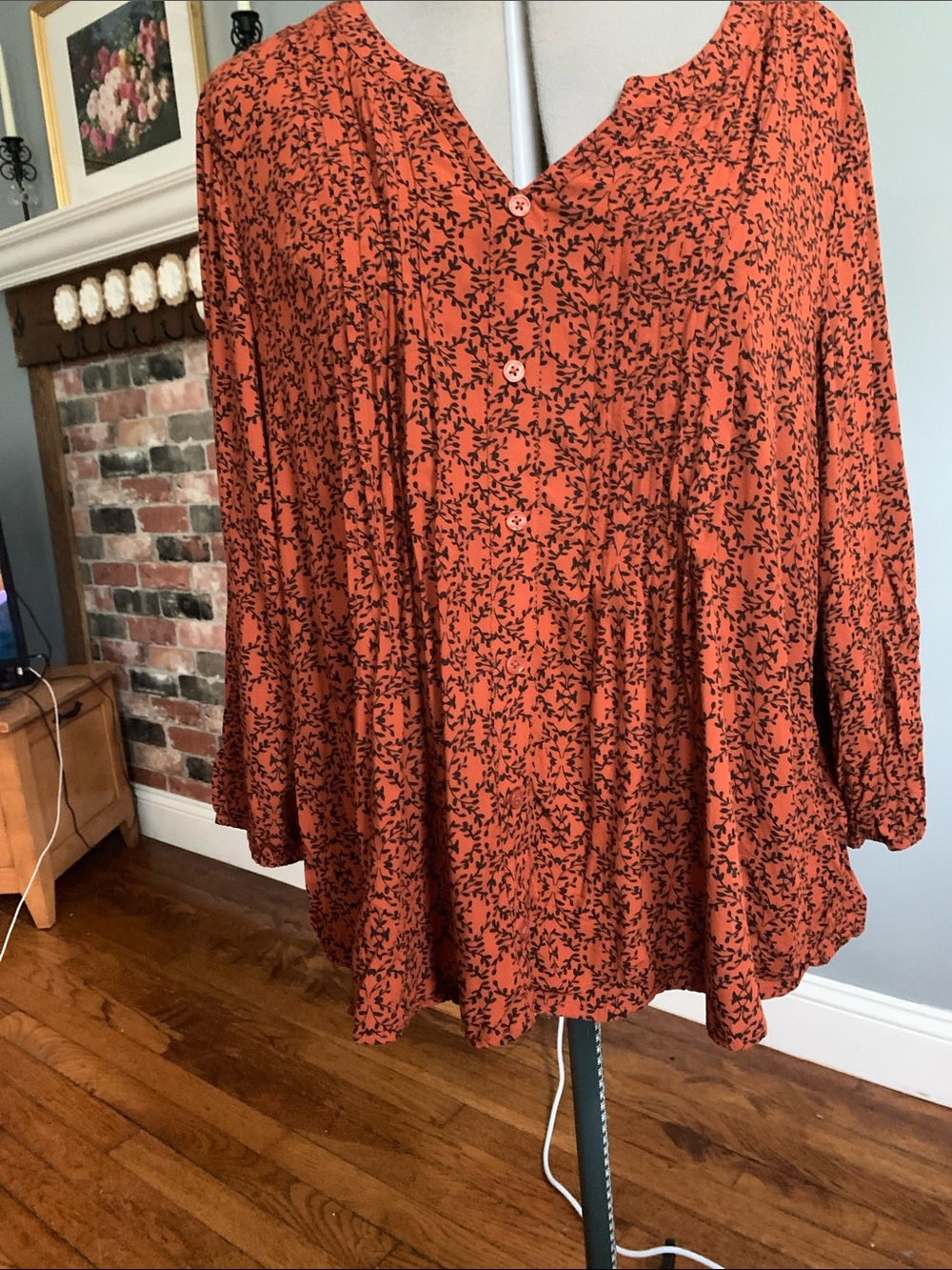 croft & barrow Terracotta & Black Floral Blouse